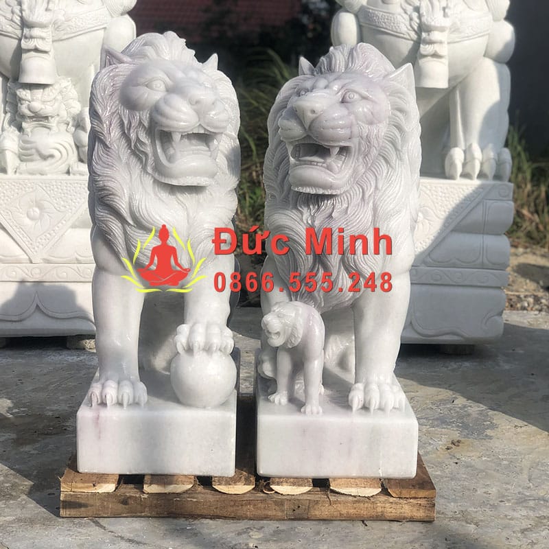 Tượng Sư Tử Ngồi Đá Cẩm Thạch Nguyên Khối Đẹp