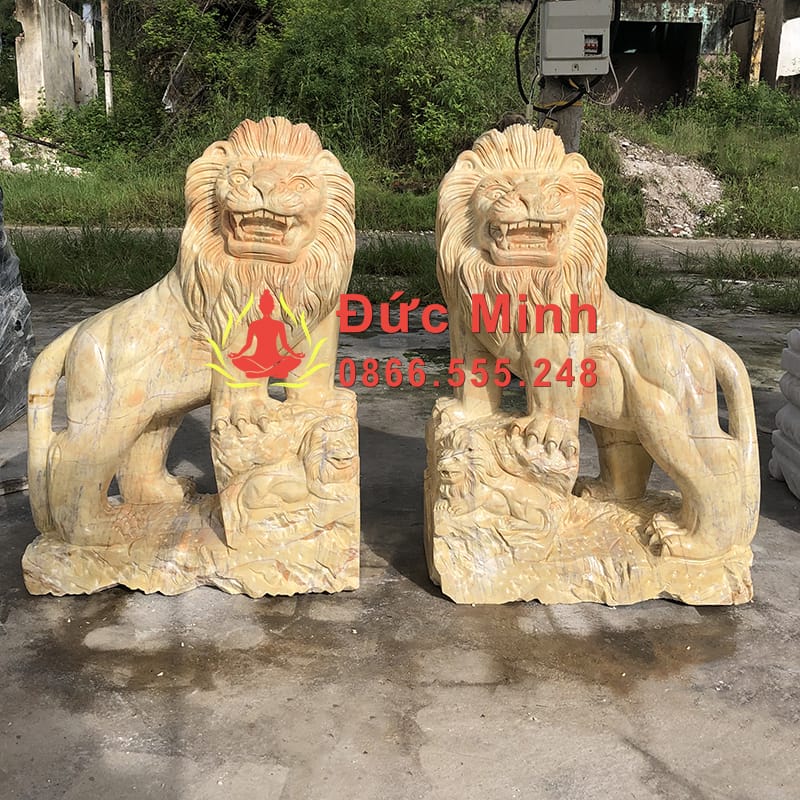 Tượng Sư Tử Đá Cẩm Thạch Vàng Cà Rốt Đẹp