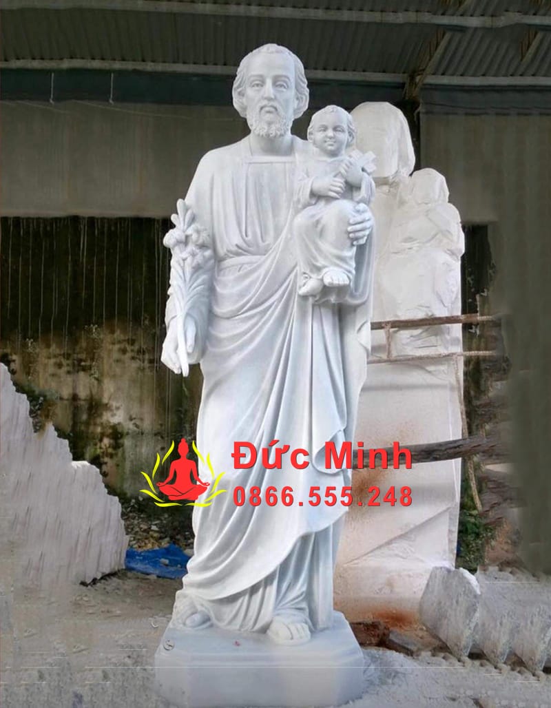 Tượng Thánh Giuse Bồng Chúa Hài Đồng Bằng Đá Trắng Đẹp