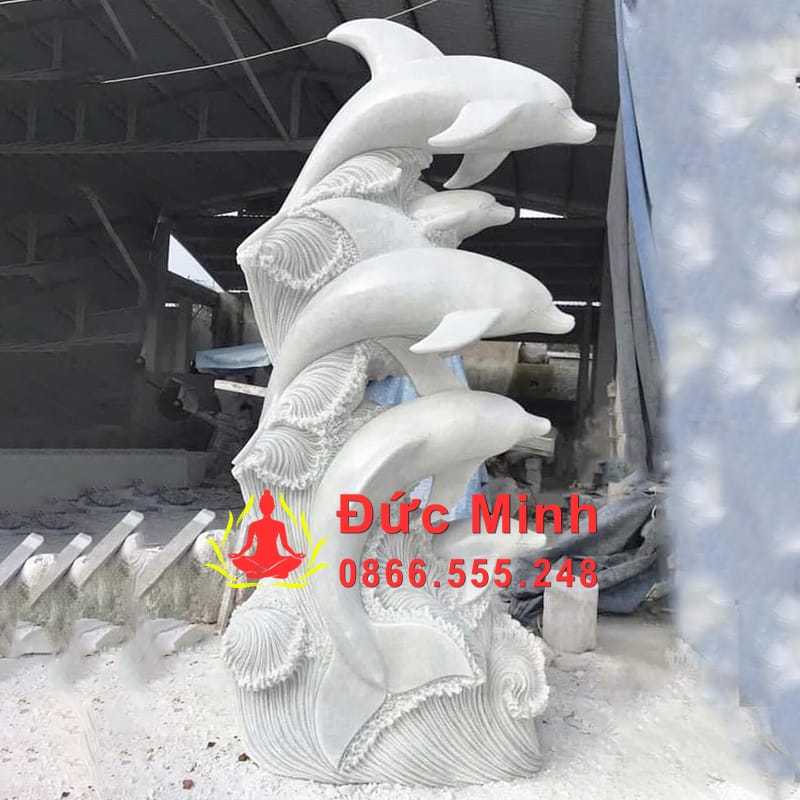 Tượng Cá Heo Đá Non Nước Trắng Đẹp