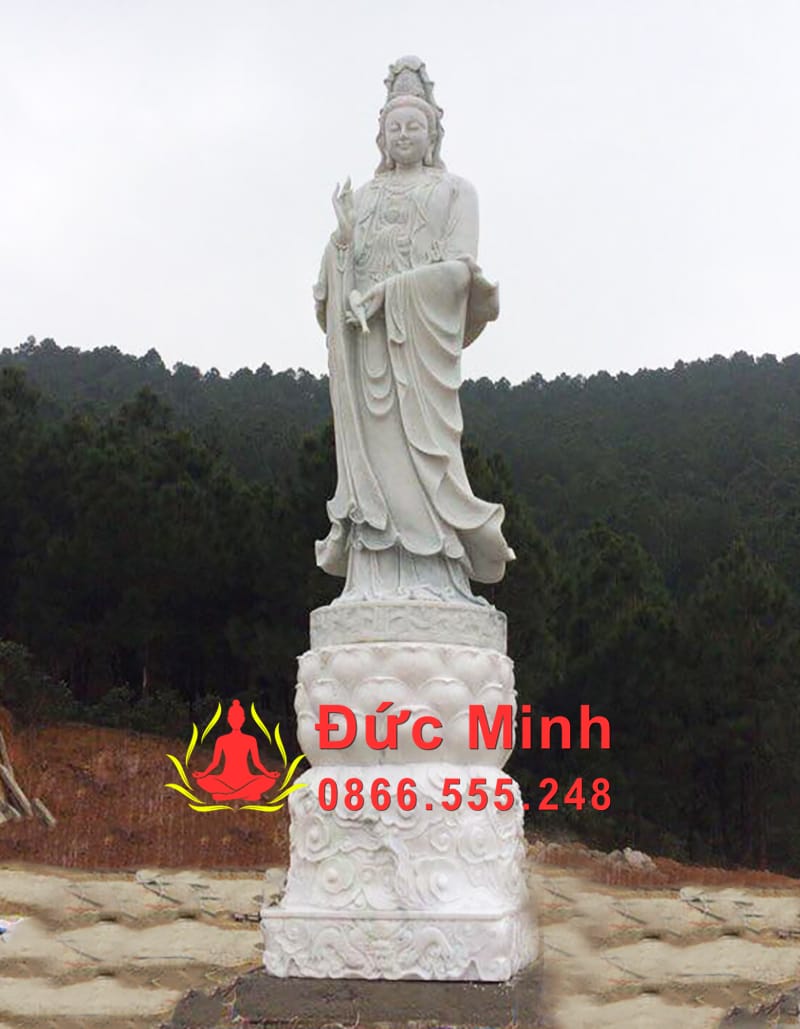 Tượng Phật Quan Âm Đá Cẩm Thạch Nguyên Khối Cao 5m