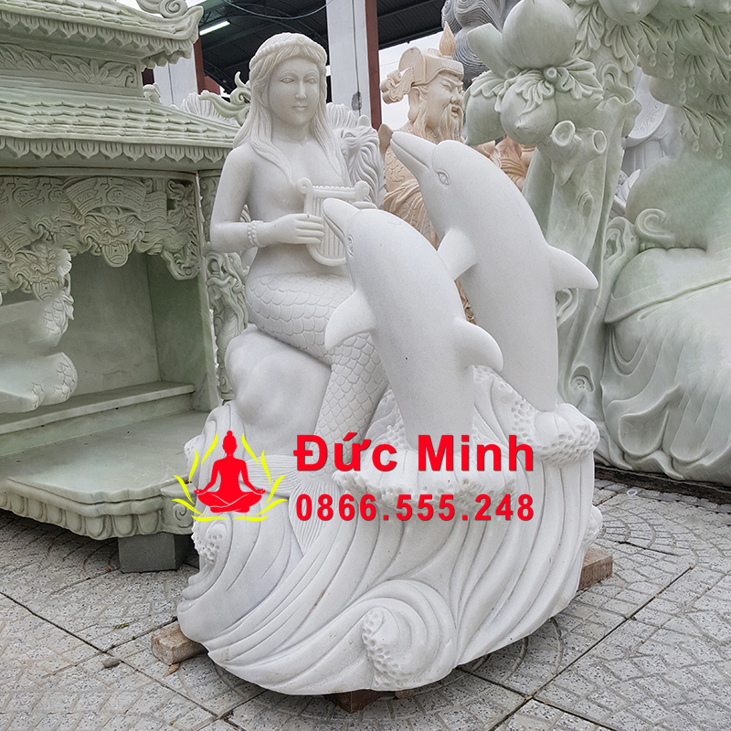 Tượng Cá Heo Và Nàng Tiên Cá Đá Cẩm Thạch Đẹp Tại Phú Quốc