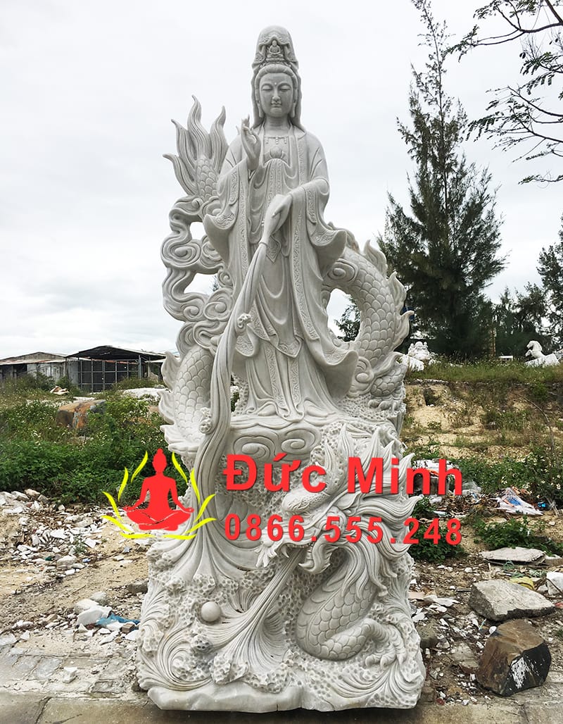 Tượng Quan Âm Cưỡi Rồng Đá Non Nước Nguyên Khối Đẹp