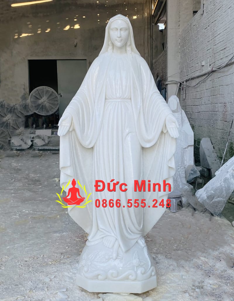 Tượng Đức Mẹ Ban Ơn Đá Tự Nhiên Nguyên Khối Trắng Đẹp