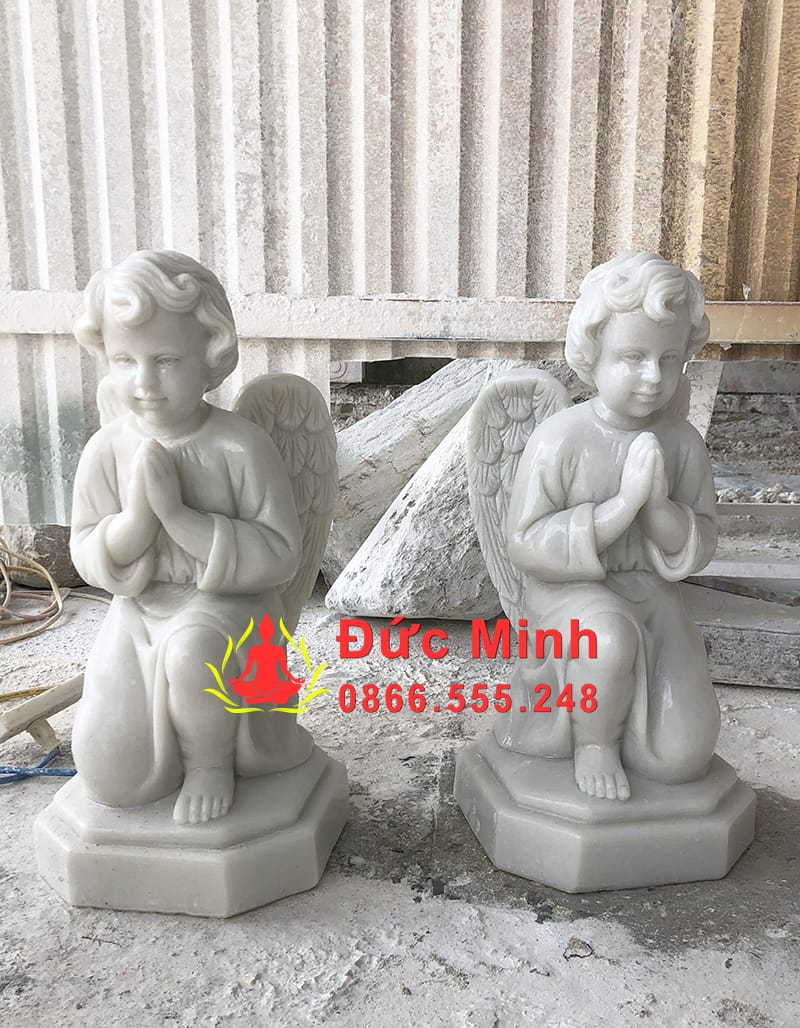 Tượng Thiên Thần Nhỏ Chắp Tay Cầu Nguyện Đá Cẩm Thạch Trắng Nguyên Khối Đẹp