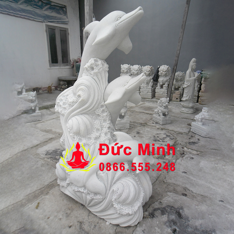 Tượng Cá Heo Đá Trắng Nguyên Khối