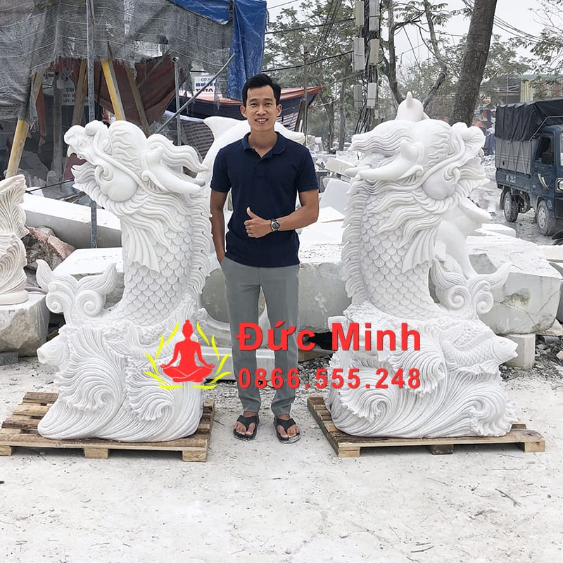Tượng Cá Chép Đá Hóa Rồng Nguyên Khối Đẹp Tại Nha Trang