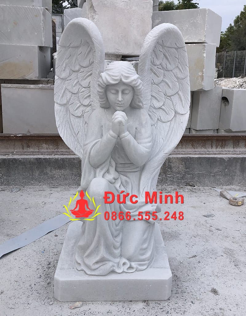 Tượng Thiên Thần Quỳ Cúi Đầu Chắp Tay Đá Cẩm Thạch Trắng Đẹp