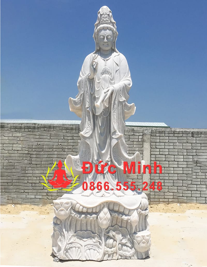 Tượng Quán Thế Âm Đá Trắng Nguyên Khối Cao 5m