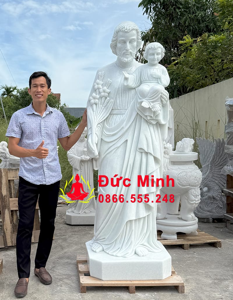 Tượng Thánh Giuse Và Chúa Hài Đồng Bằng Đá Cẩm Thạch Đẹp