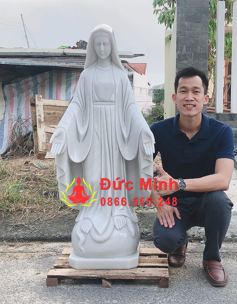 Tượng Đức Mẹ Ban Ơn Đá Cẩm Thạch Trắng Nguyên Khối Đẹp