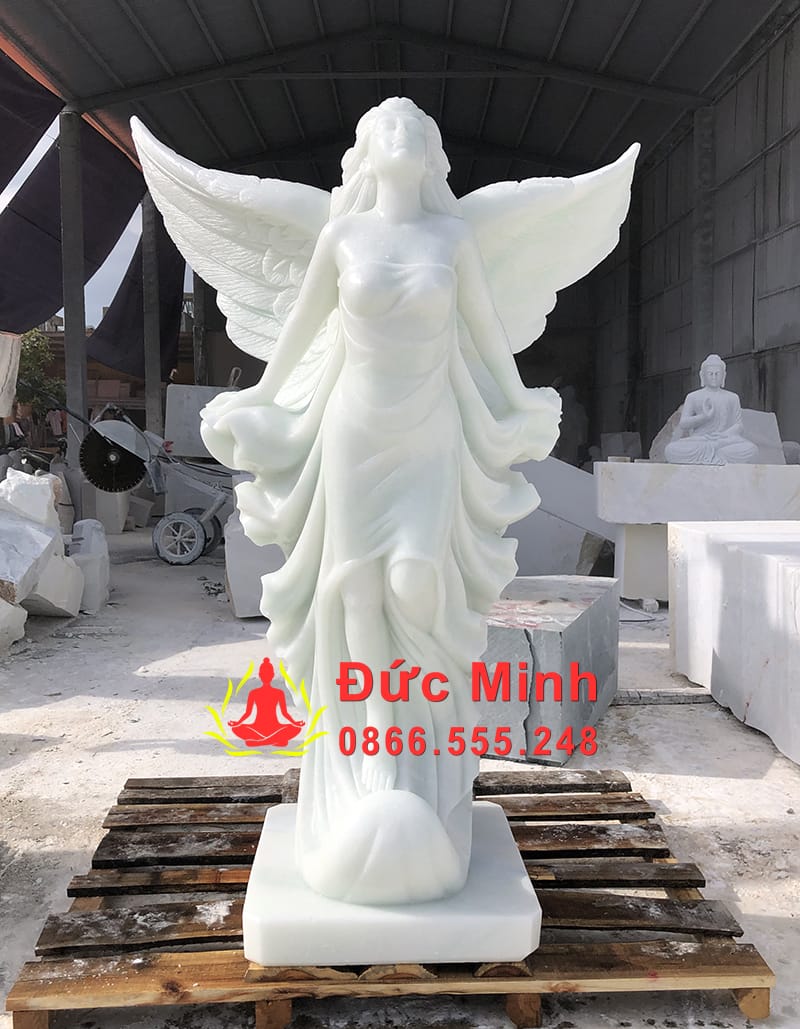 Tượng Nữ Thiên Thần Nghệ Thuật Đá Trắng Tự Nhiên Giá Tốt