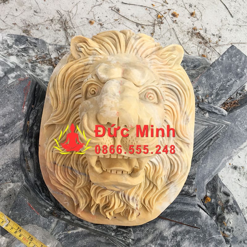 Tượng Đầu Sư Tử Đá Cẩm Thạch Vàng Đẹp