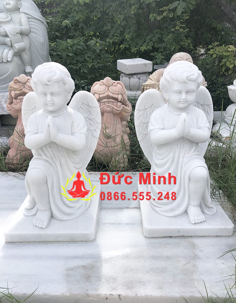Tượng Thiên Thần Quỳ Cầu Nguyện Đá Tự Nhiên Nguyên Khối Đẹp
