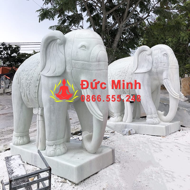 Tượng Voi Đá Trắng Cẩm Thạch Cao 1m8