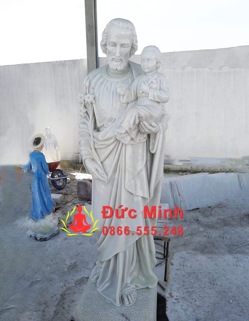 Tượng Thánh Giuse Bồng Chúa Bằng Đá Trắng Tự Nhiên Đẹp