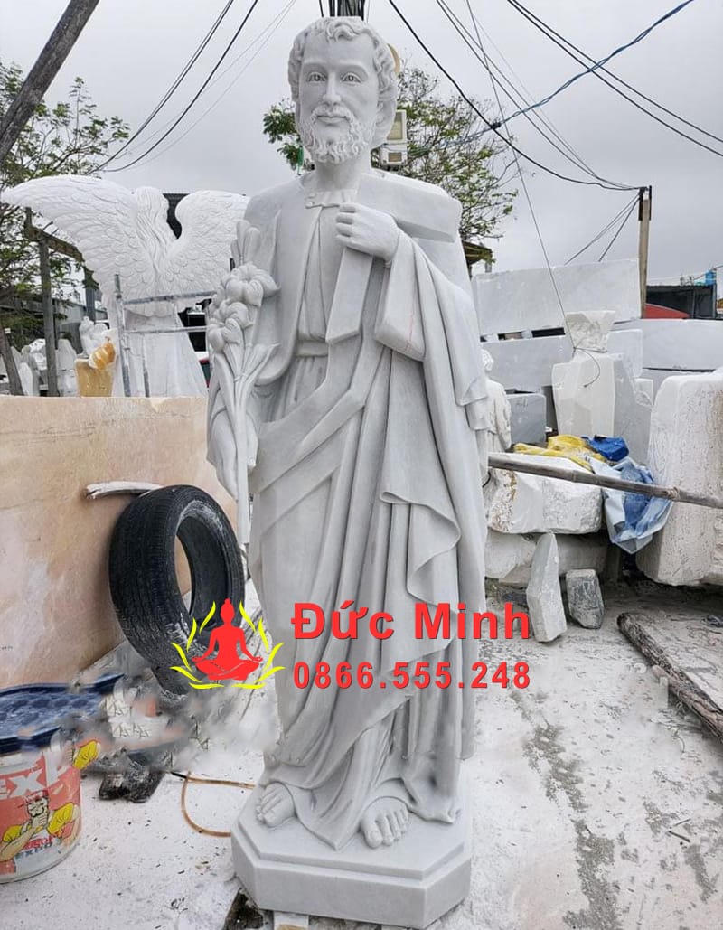 Tượng Thánh Cả Giuse Thợ Bằng Đá Trắng Tự Nhiên Tại Tp Hồ Chí Minh