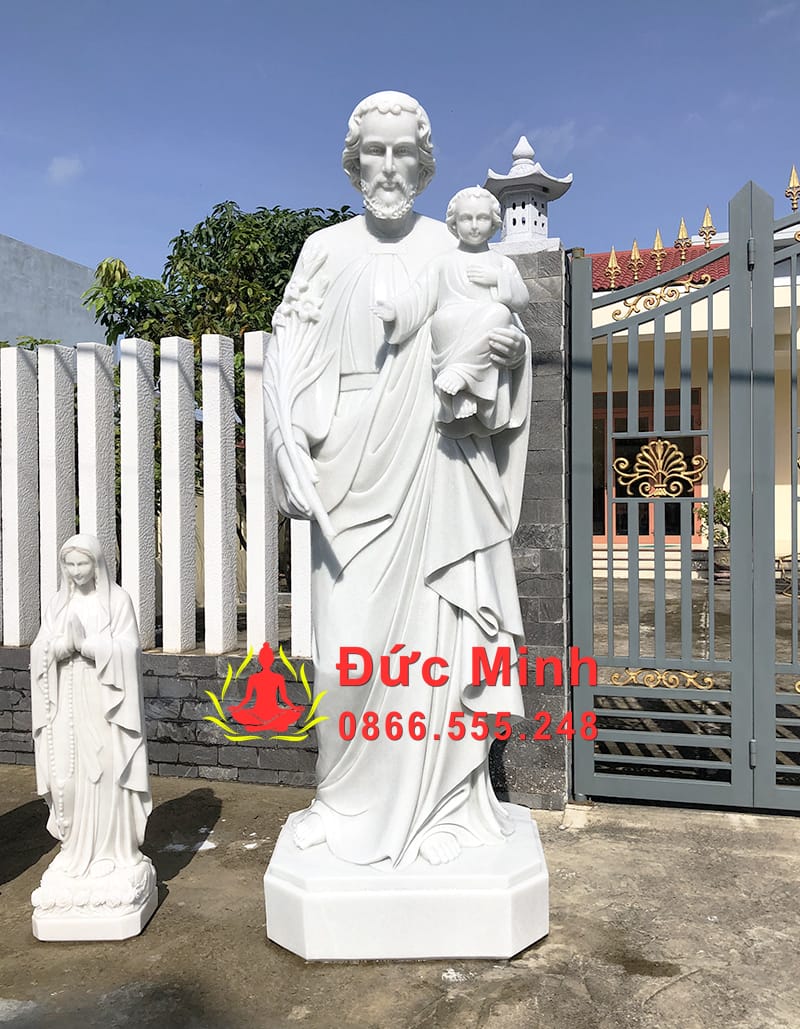 Tượng Thánh Giuse Bồng Chúa Giesu Bằng Đá Tự Nhiên Trắng Đẹp