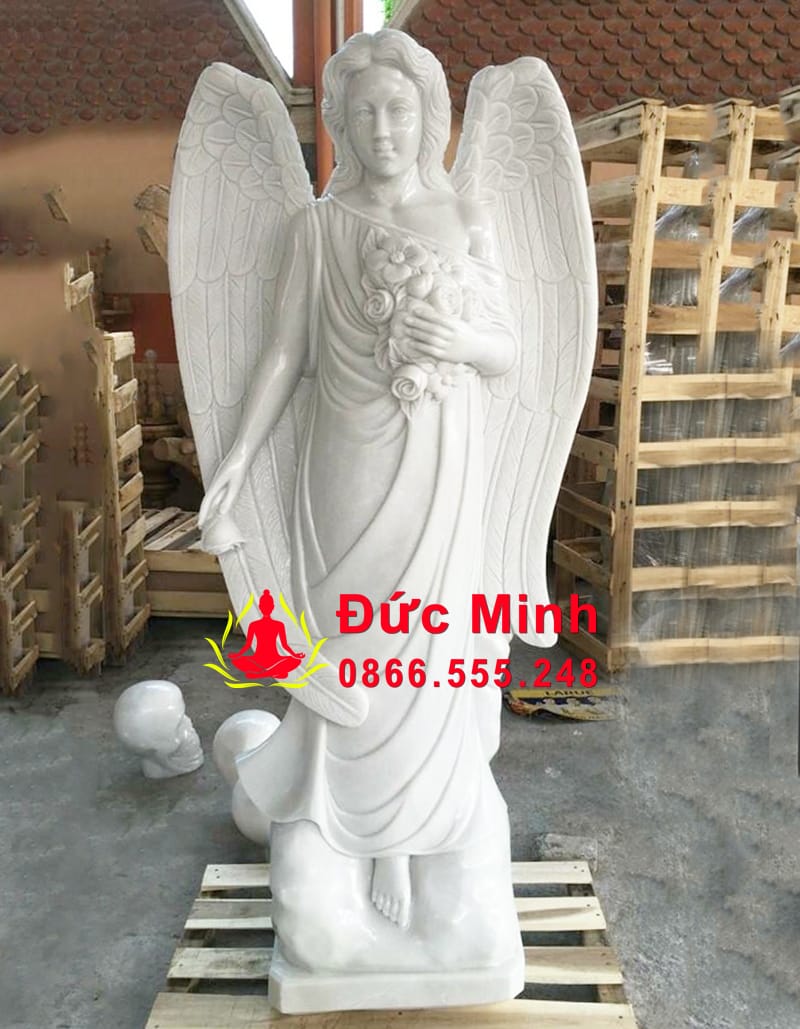 Tượng Thiên Thần Ôm Hoa Bằng Đá Cẩm Thạch Đẹp