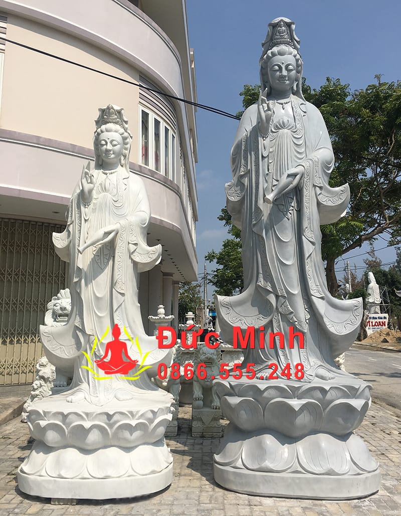 Tượng Quán Thế Âm Đá Cẩm Thạch Trắng Nghệ Thuật Tinh Xảo