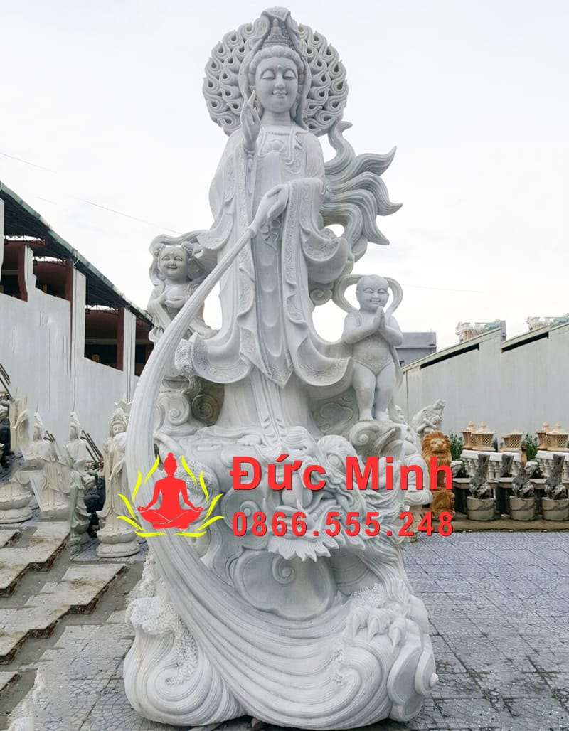 Tượng Mẹ Quan Âm Cầm Tiểu Đồng Đá Cẩm Thạch Đẹp