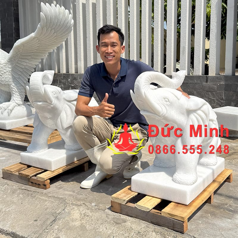 Tượng Voi Đá Cảm Thạch Nguyên Khối Đẹp