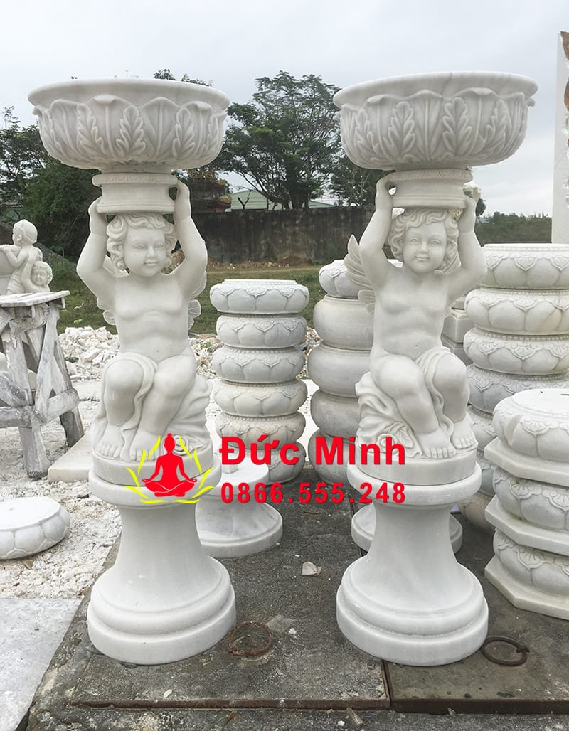 Chậu Hoa Thiên Thần Đá Cẩm Thạch Nguyên Khối Đẹp