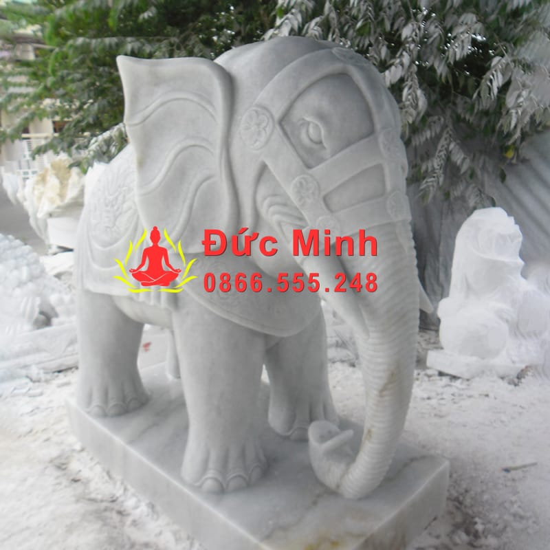 Tượng Voi Đá Trắng Phong Thủy Cao 1m5