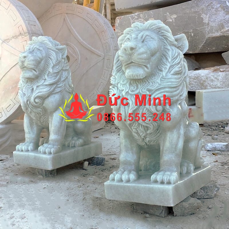Tượng Sư Tử Đá Trắng Phong Thủy Cao 1m5