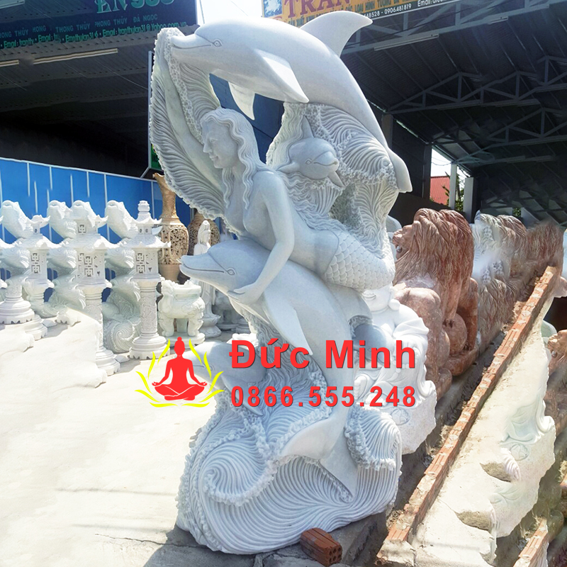 Tượng Cá Heo Và Nàng Tiên Cá Bằng Đá Cẩm Thạch Đẹp