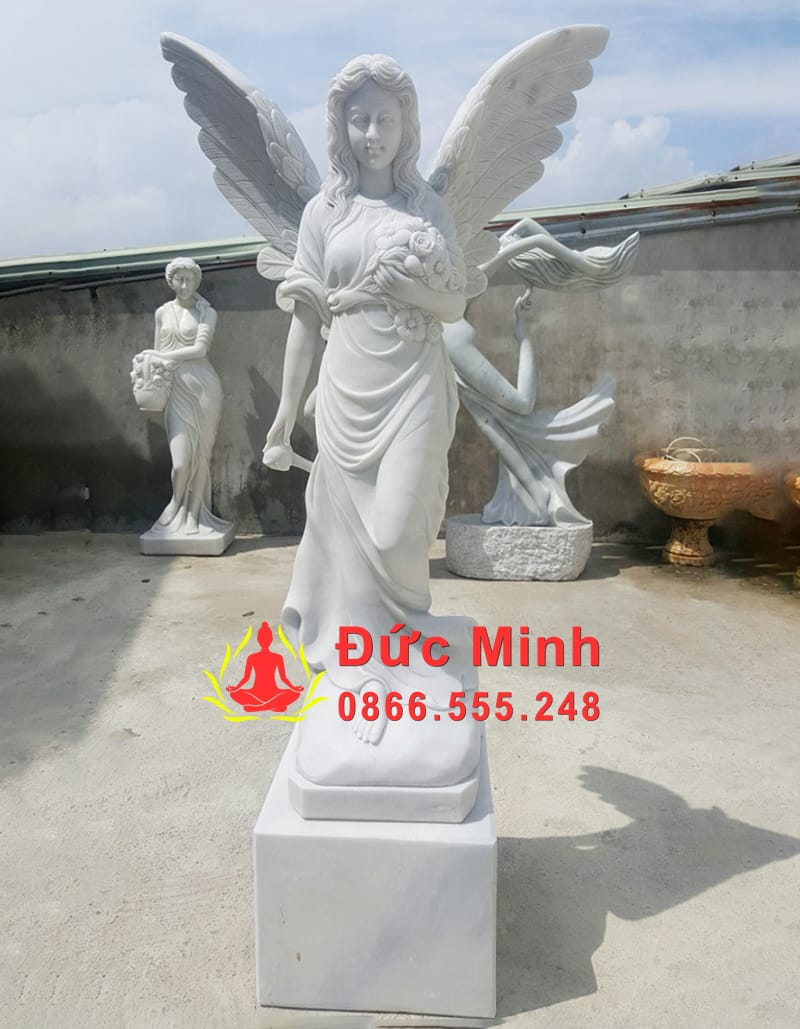 Tượng Đá Thiên Thần Nữ Ôm Hoa Đẹp