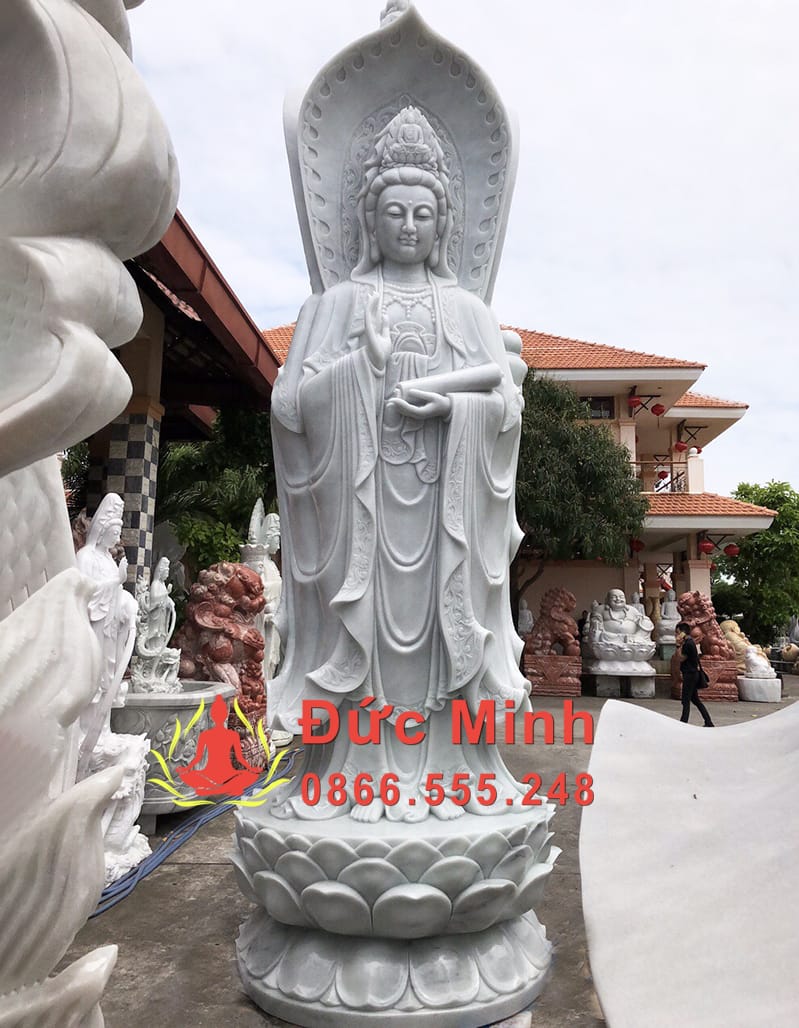 Tượng Quán Thế Âm Đá Trắng Vân Tự Nhiên Đẹp