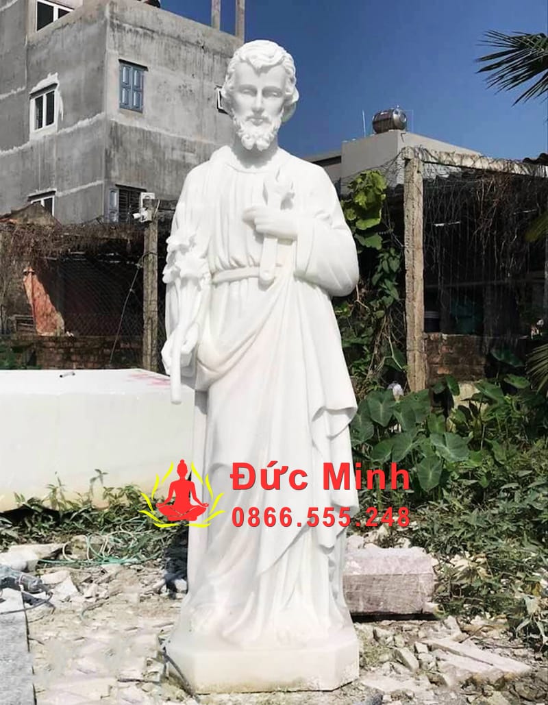Tượng Thánh Giuse Bằng Đá Tự Nhiên Trắng Đẹp Tại Quy Nhơn