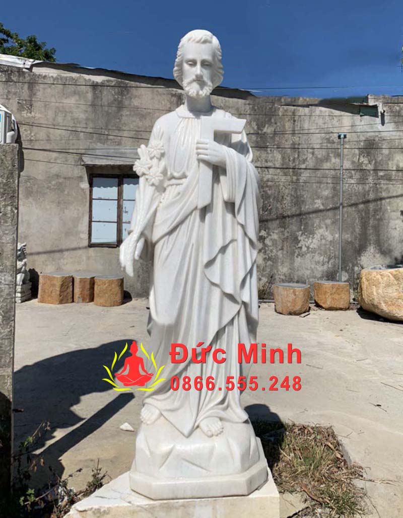 Tượng Thánh Giuse Thợ Bằng Đá Cẩm Thạch Đẹp Cao 2m
