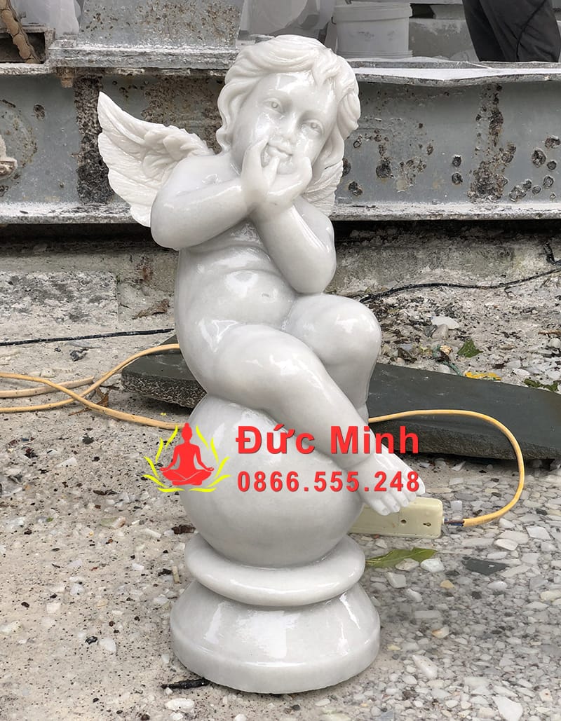 Tượng Thiên Thần Nhỏ Dễ Thương Đá Cẩm Thạch Trắng Đẹp