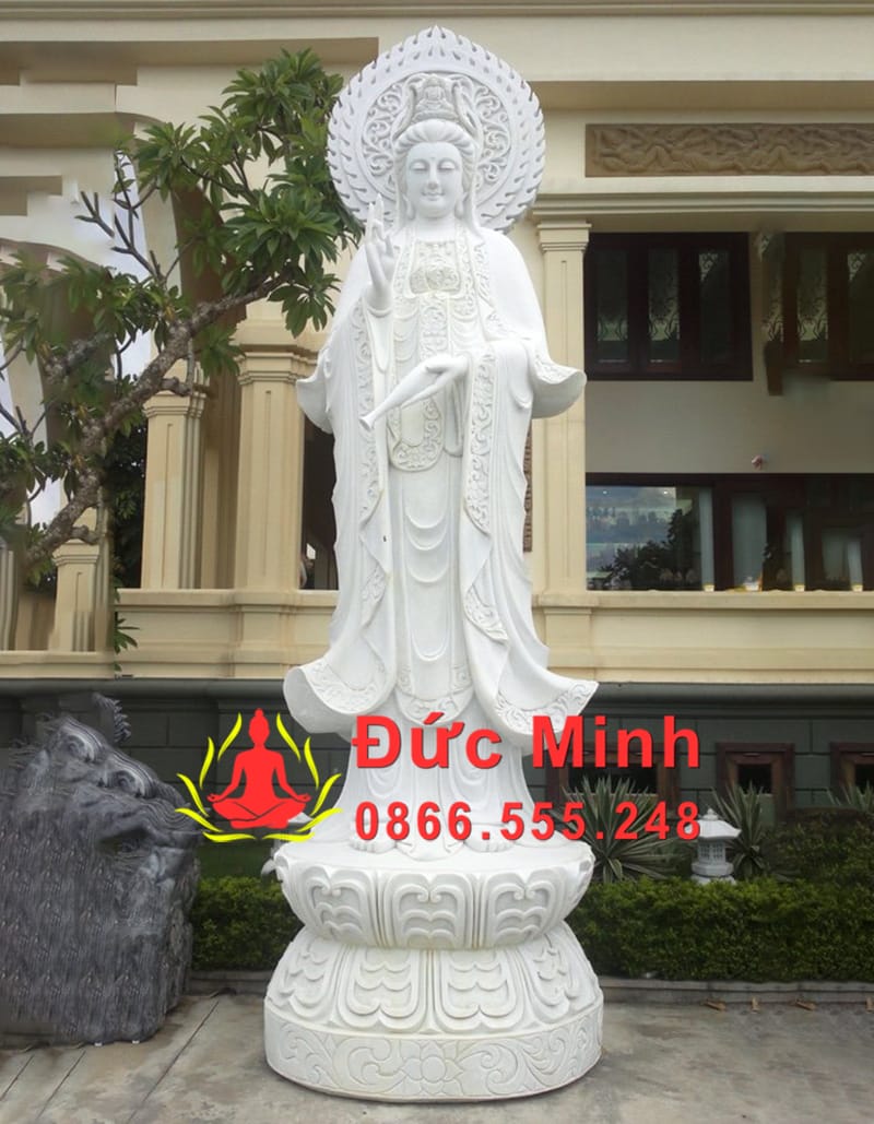 Tượng Phật Quan Âm Đá Trắng Nguyên Khối Cao Cấp Cao 3m