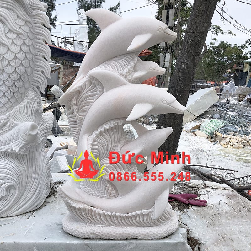 Tượng Cá Heo Đá Cẩm Thạch Hồng Trưng Bày Khuôn Viên Đẹp