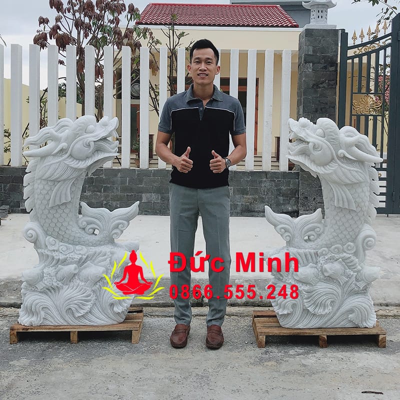 Tượng Cá Chép Phong Thủy Đá Cẩm Thạch Nguyên Khối Đẹp