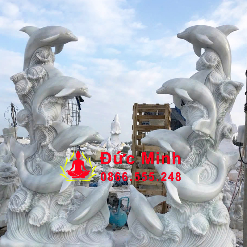 Tượng Cá Heo Đá Cẩm Thạch Đẹp Cao 3m