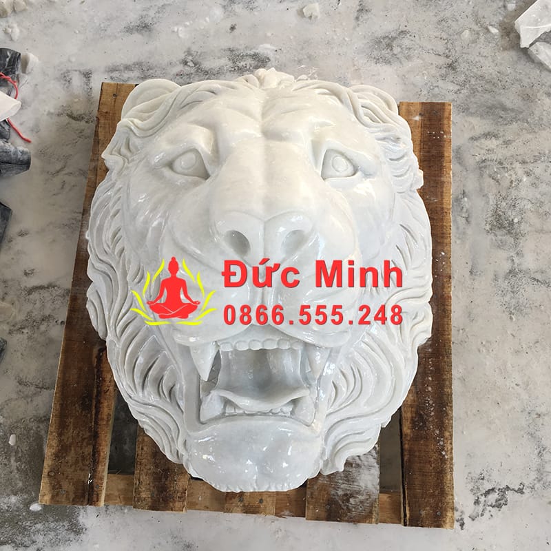 Tượng Đầu Sư Tử Đá Trắng Cẩm Thạch Đẹp