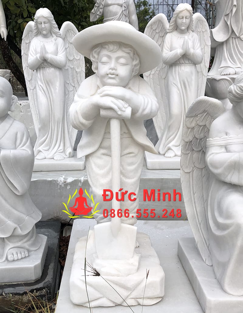 Tượng Mục Đồng Làm Vườn Đá Trắng Đẹp