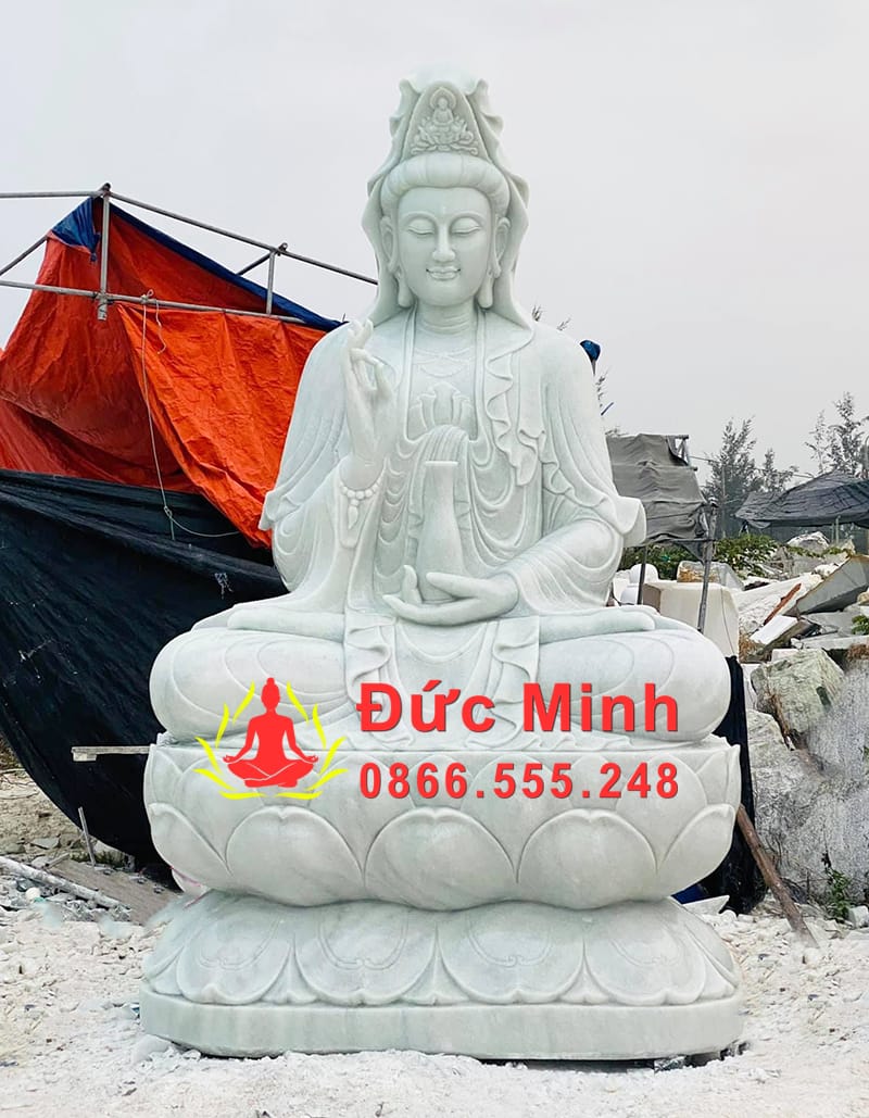 Tượng Mẹ Quan Âm Tọa Thiền Đá Trắng Tự Nhiên Đẹp