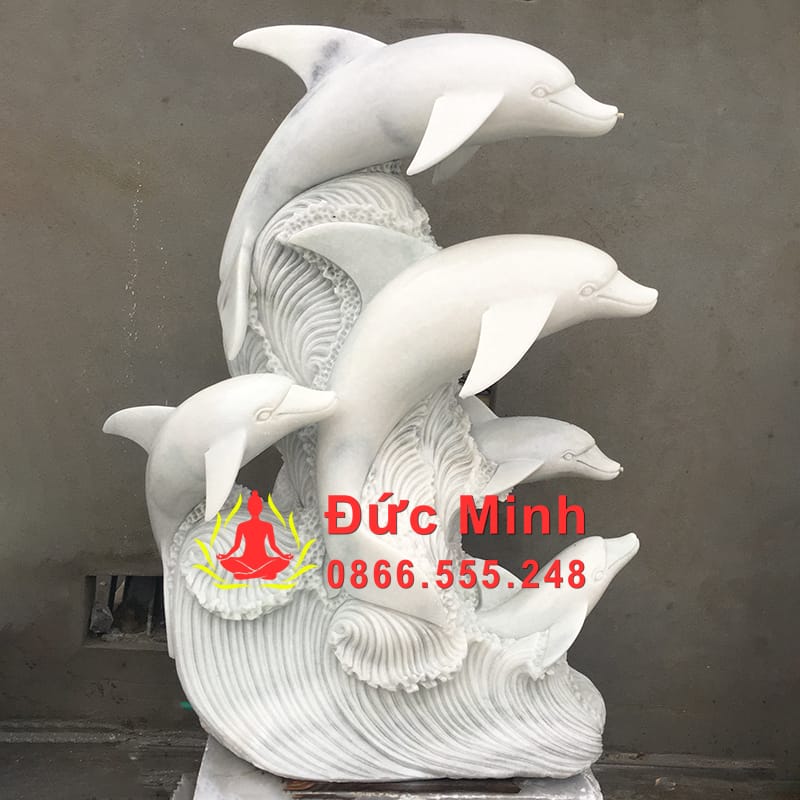 Tượng Cá Heo Đá Trắng Trang Trí Khuôn Viên Đẹp