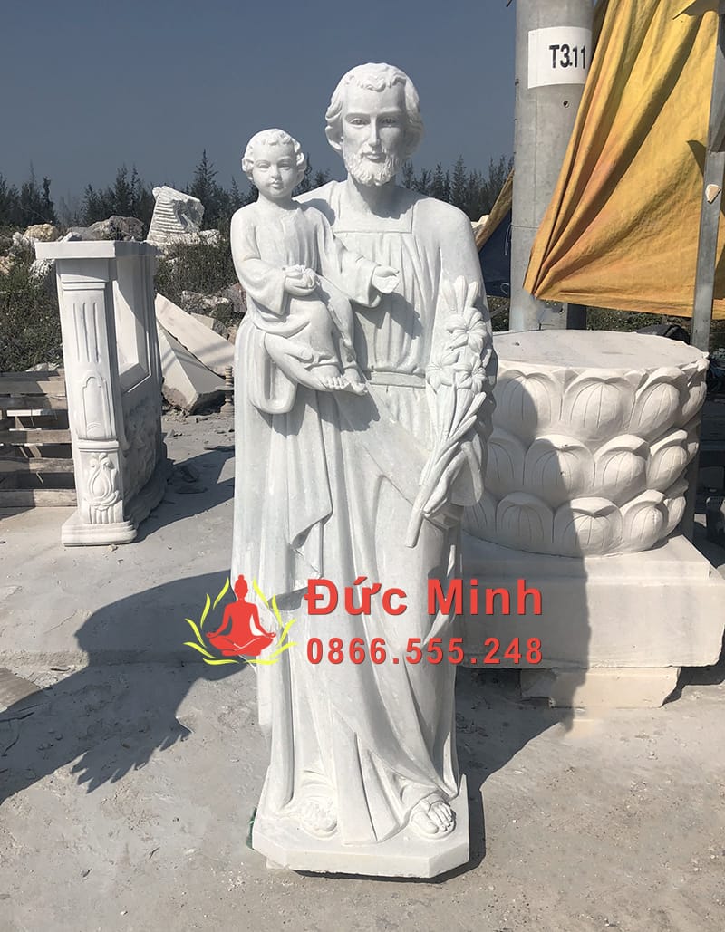 Tượng Thánh Giuse Bồng Chúa Hài Đồng Bằng Đá Cẩm Thạch Trắng Đẹp