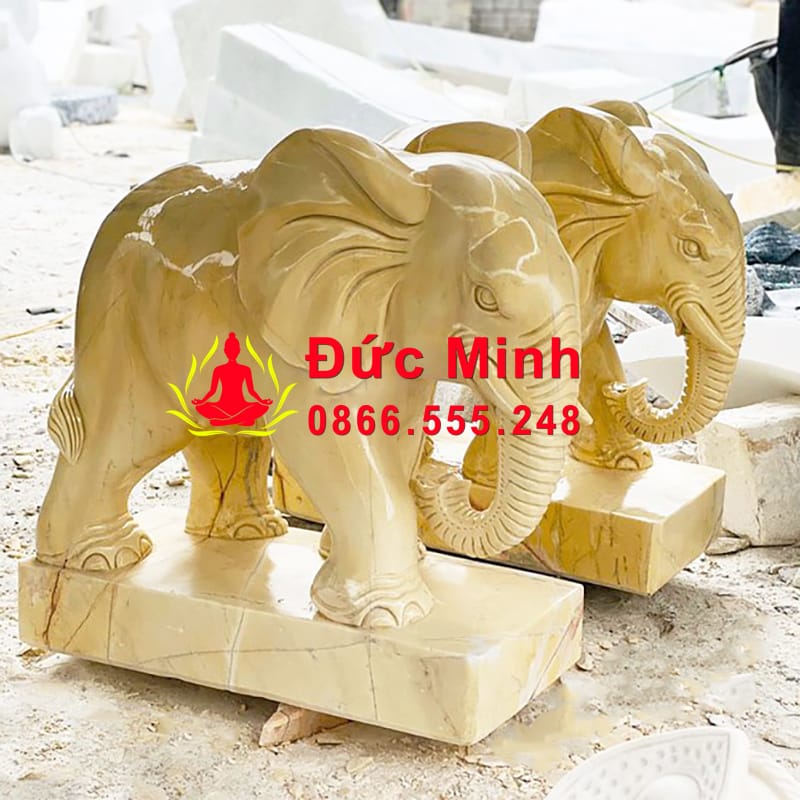 Tượng Voi Đá Vàng Cẩm Thạch Phong Thủy Tại Tây Nguyên