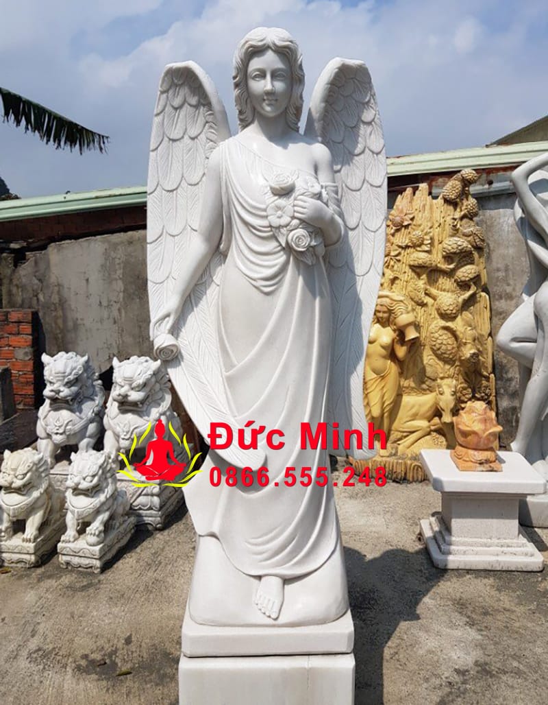 Tượng Thiên Thần Đá Ôm Hoa Đẹp