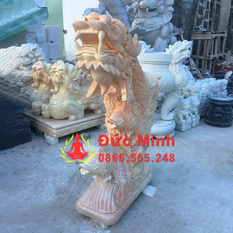 Tượng Cá Chép Hóa Rồng Bằng Đá Cẩm Thạch Đẹp