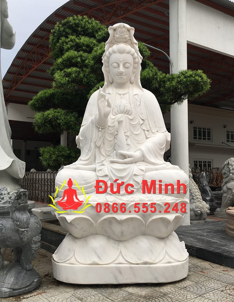 Tượng Mẹ Quan Âm Ngồi Đá Cẩm Thạch Nguyên Khối Trắng Đẹp