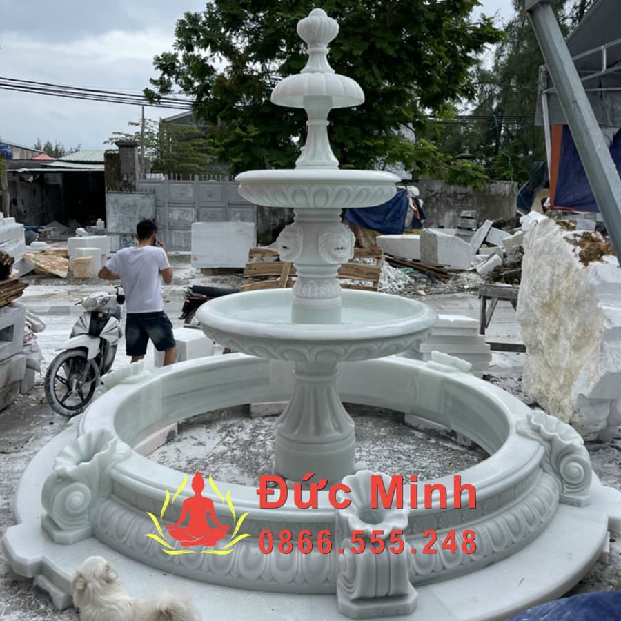 Đài Phun Nước Đá Sư Tử Đẹp Nguyên Khối 100%