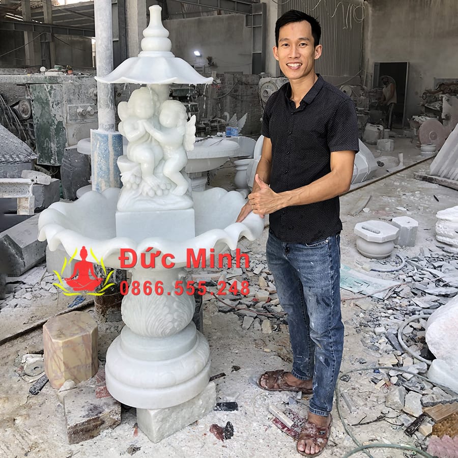 Đài Phun Nước Đá Thiên Thần Đẹp Nguyên Khối